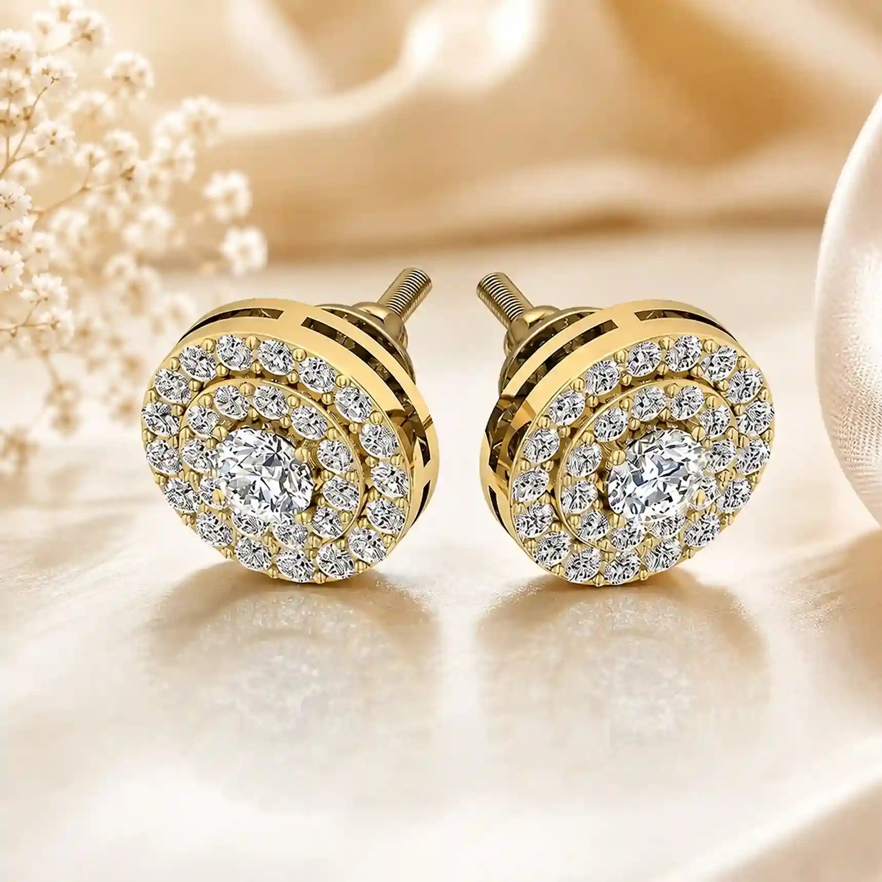 Halo Diamond Earrings Studs