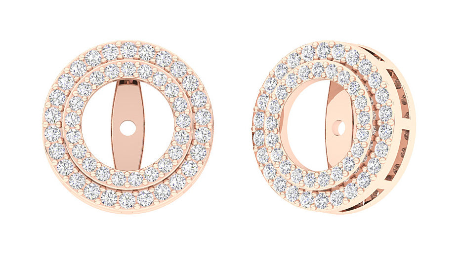 The Luna Double Halo Jacket Earring Round Diamond Prong Set 14K Yellow Gold