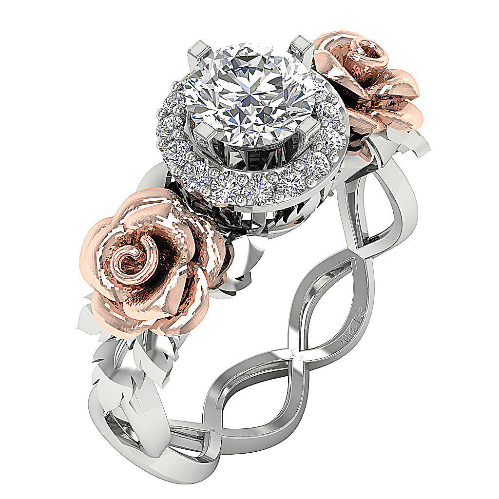 14KTwo-ToneGoldNaturalFlowerRingBnad