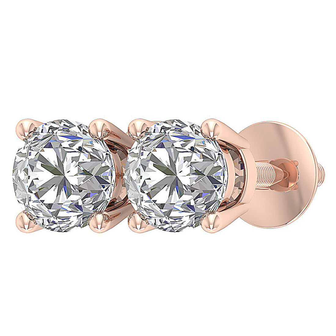 VS F 3-4 Carat Lab Grown Round Cut Diamond Solitaire Earring 14K Gold
