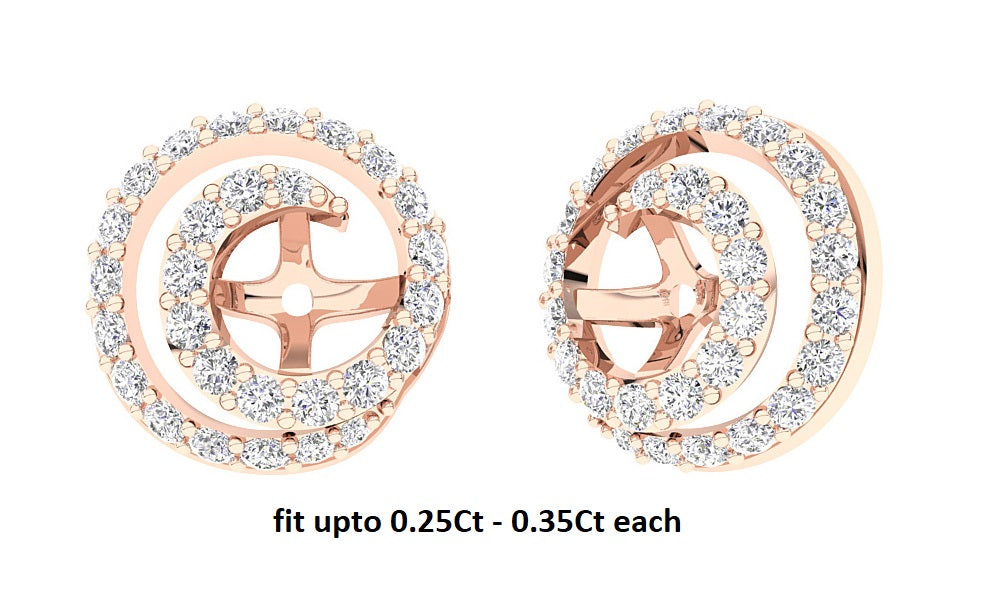 I1/SI1/VS1/VVS1 0.60Ct Round Diamond Designer Jacket Earring 14K Solid Rose Gold 9.90mm