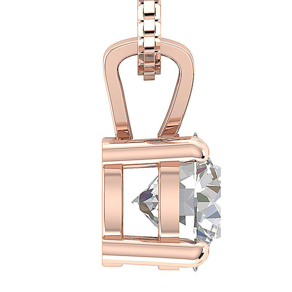 14K Rose Gold Diamond Pendant Side View with Secure 4-Prong Setting.