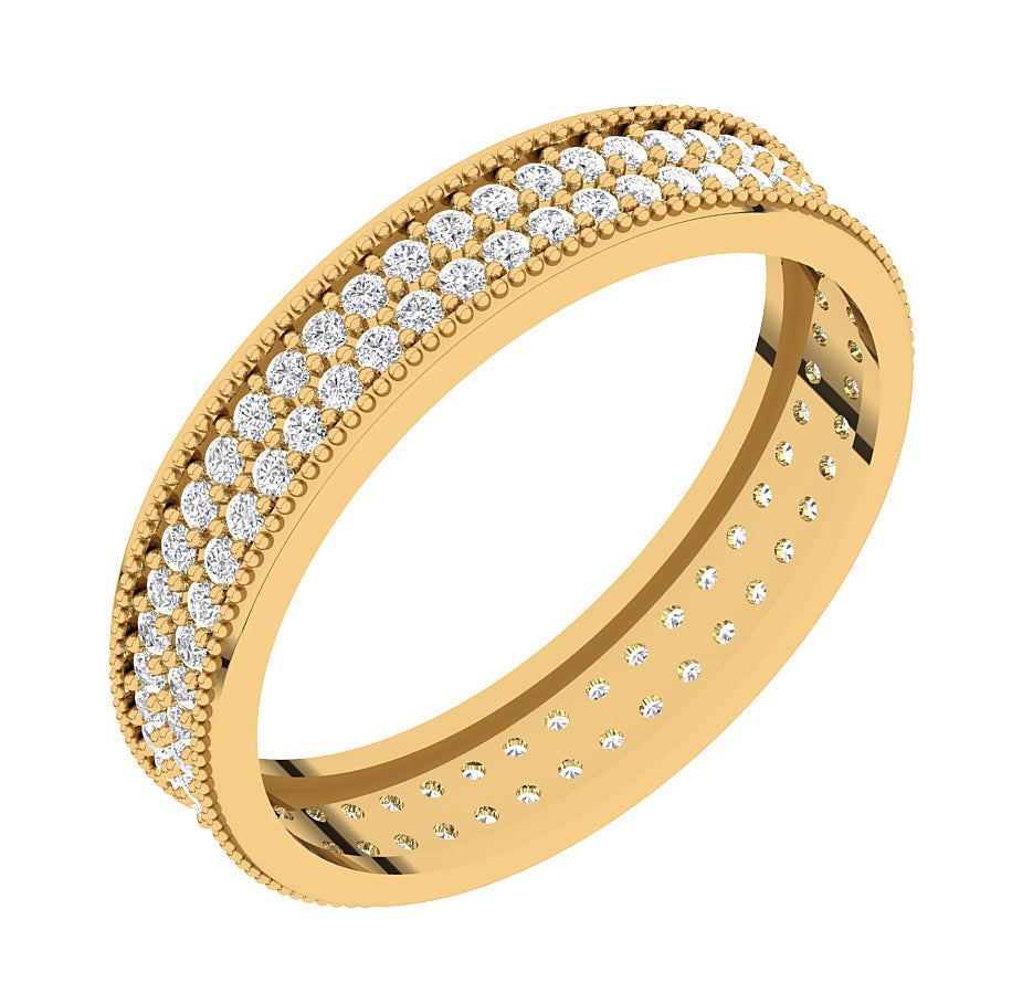 The Eddie 2 Row Eternity Wedding Ring Band Round Diamond 14K Yellow Gold