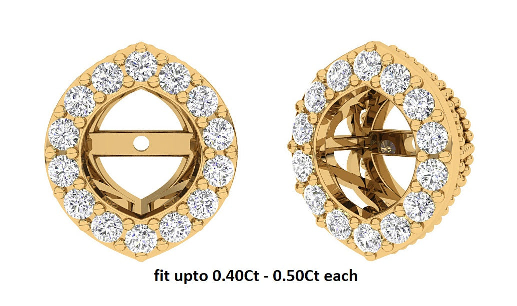 The Ava Designer Removable Jacket Earrings Round Diamond 14K Yellow Gold
