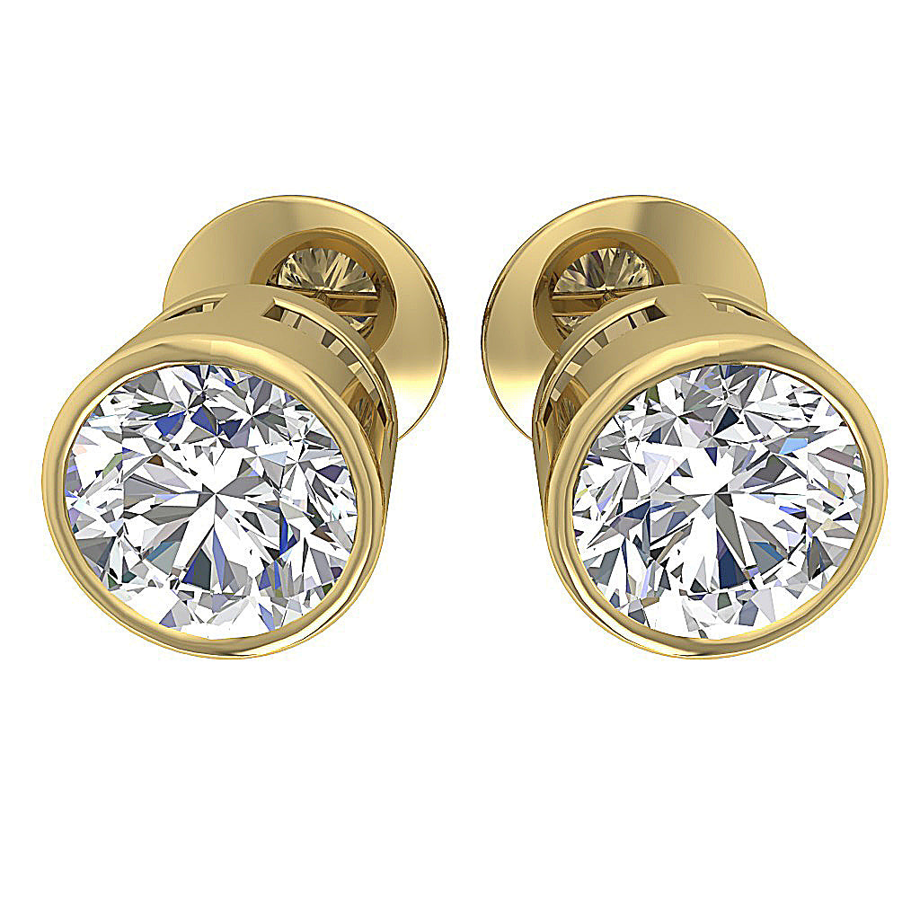 14k Solid Gold Lab Grown Diamond VS F 3.00-4.00 Ct Solitaire Stud Earring Bezel Set