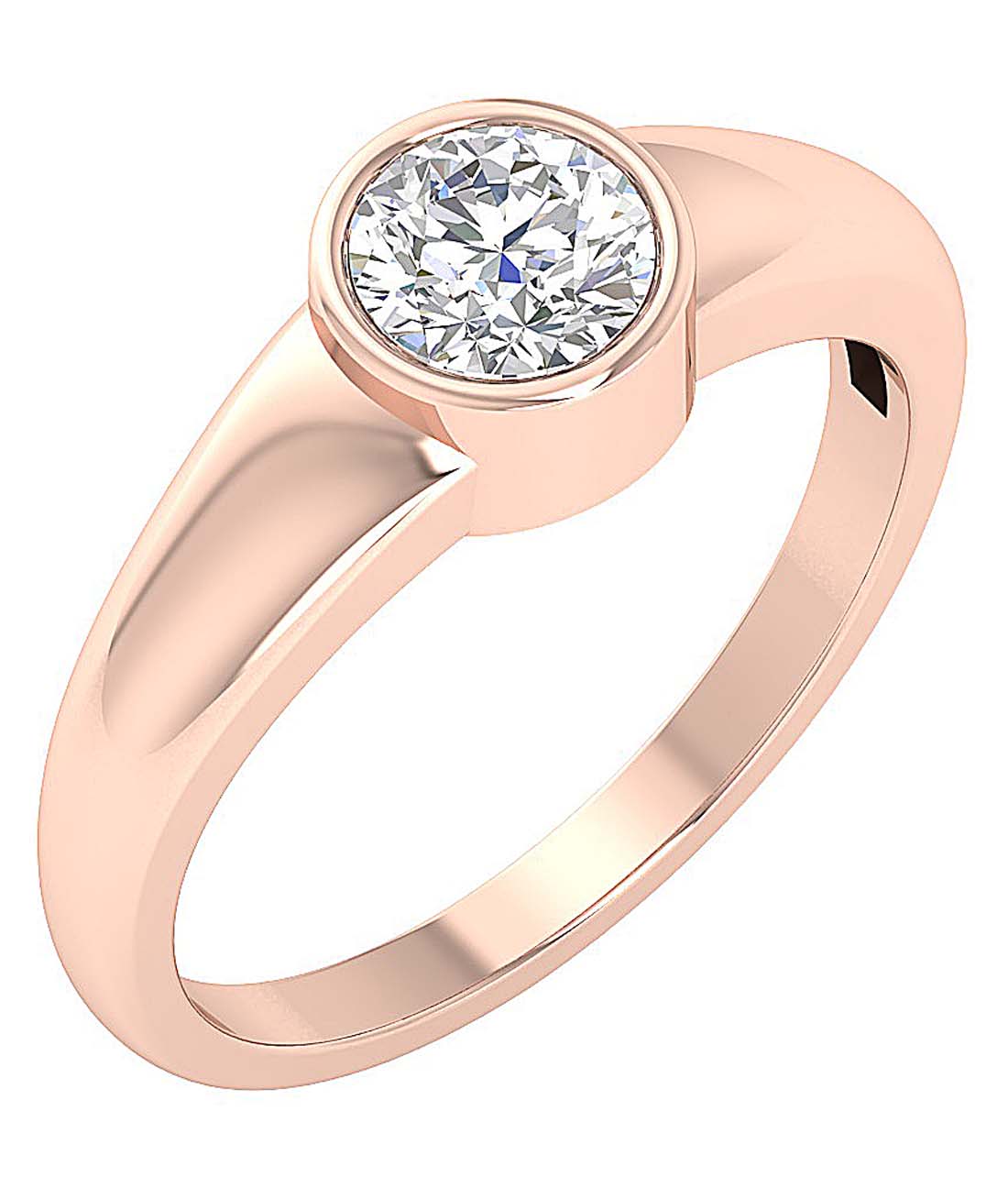 Elegant 14K rose gold bezel set solitaire ring with round diamond