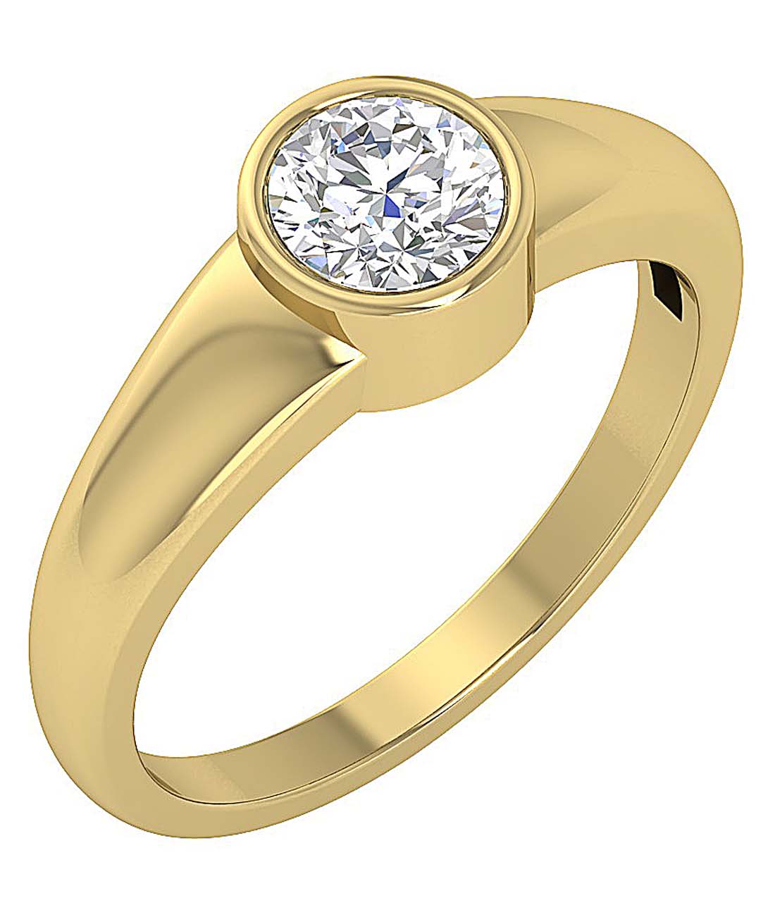 3.00 carat round diamond bezel set ring in 14K yellow gold
