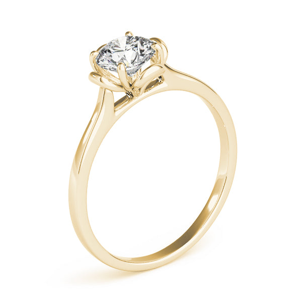 Side view of the yellow gold ring highlighting the unique designer base under the prongs.
