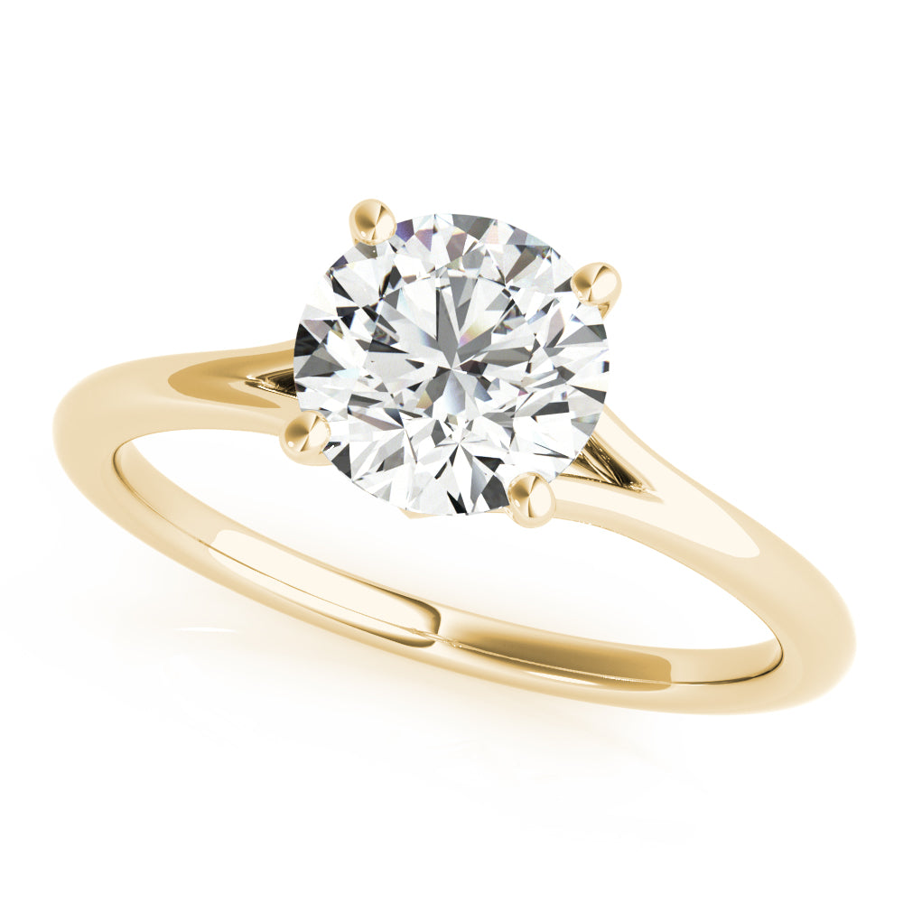 Angled view of Round Lab Grown Diamond ring in 14K Yellow Gold