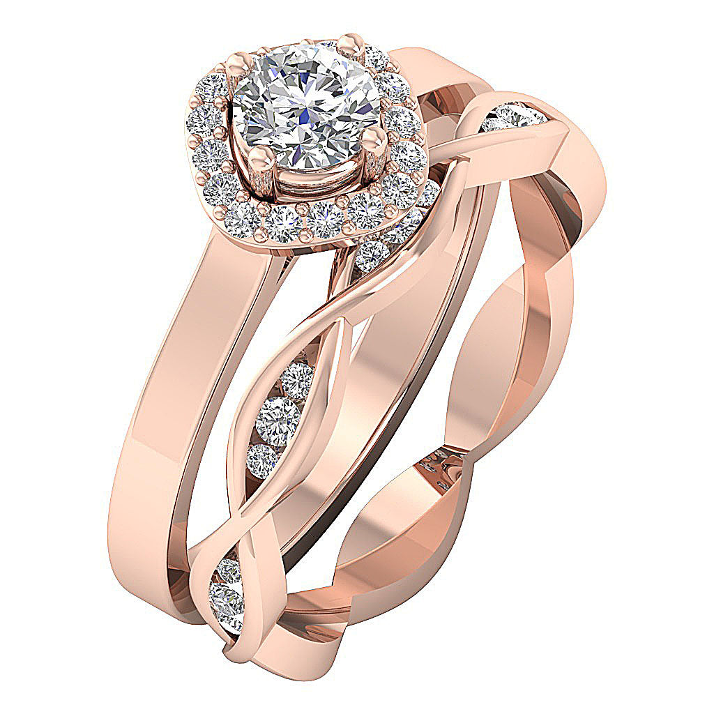 14kGoldUniqueStyleWeddingBridalRingSet
