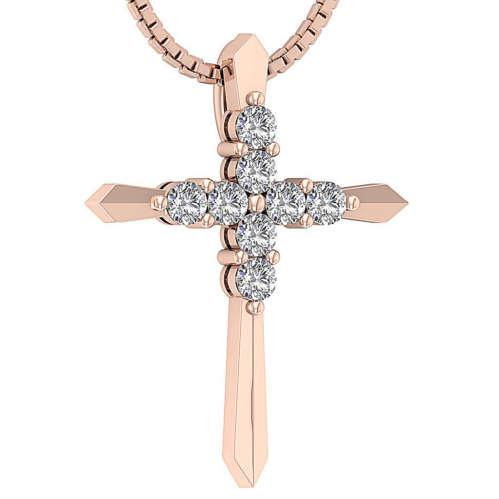 14kRoseGoldGenuineDiamondCrossPendant