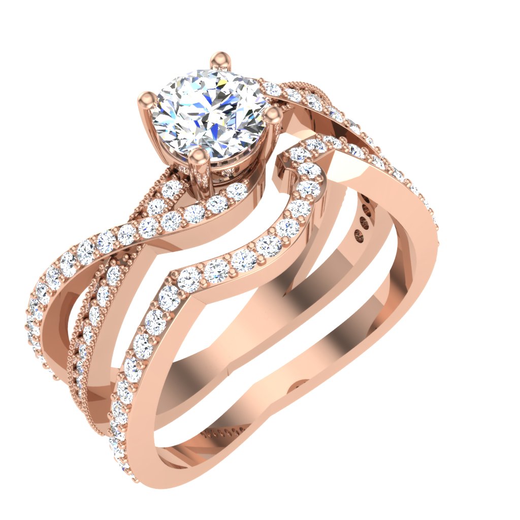 14kRoseGoldHaloBridalAnniversaryRingSet