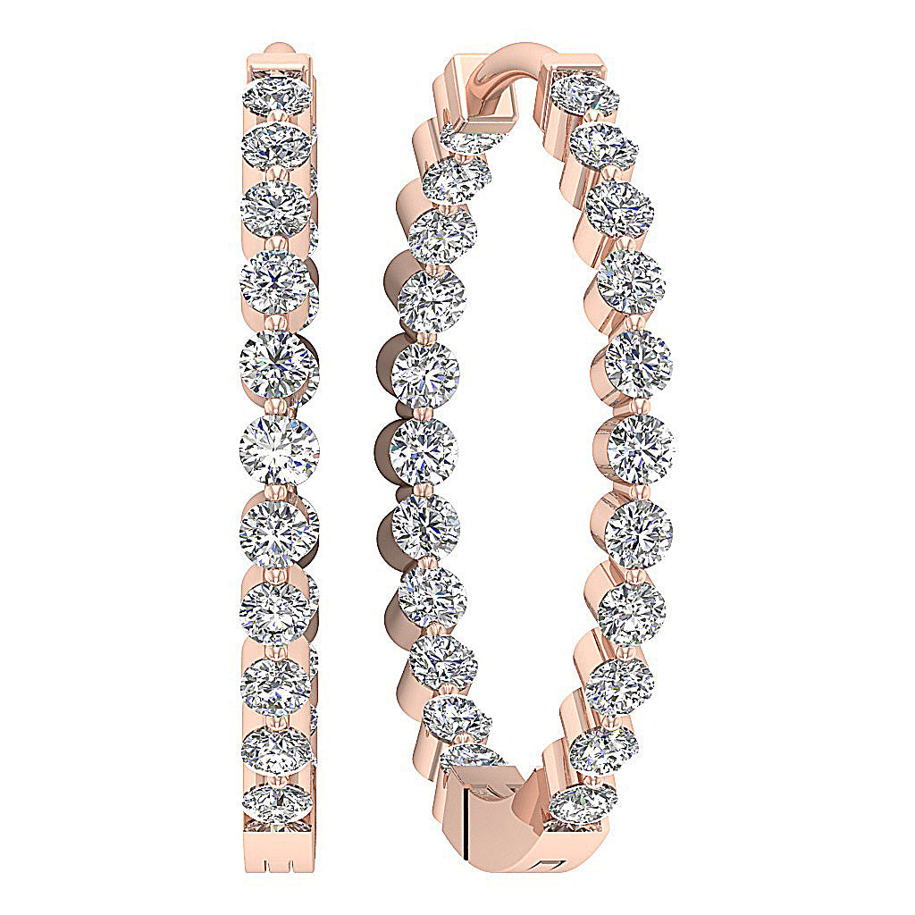 14k Rose Gold Round Diamond Earring Pave Set