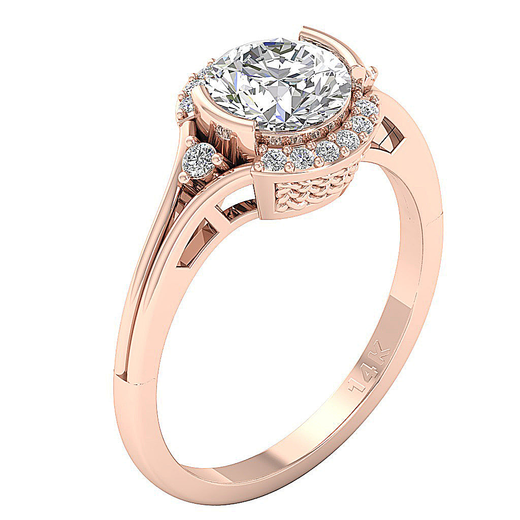 14kRoseGoldRoundDiamondSolitaireWeddingRing