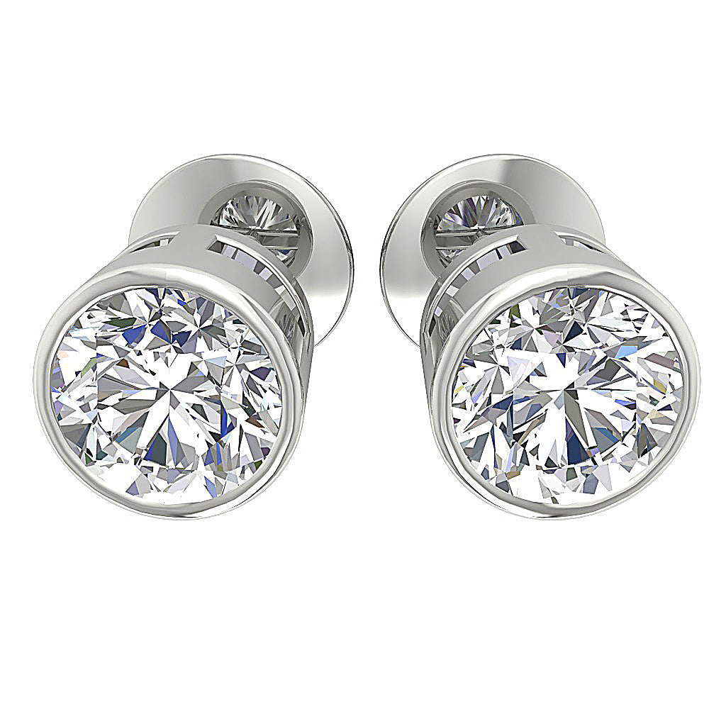Bezel Set Designer Solitaire LabGrown Diamond 14k White Gold Stud Earring