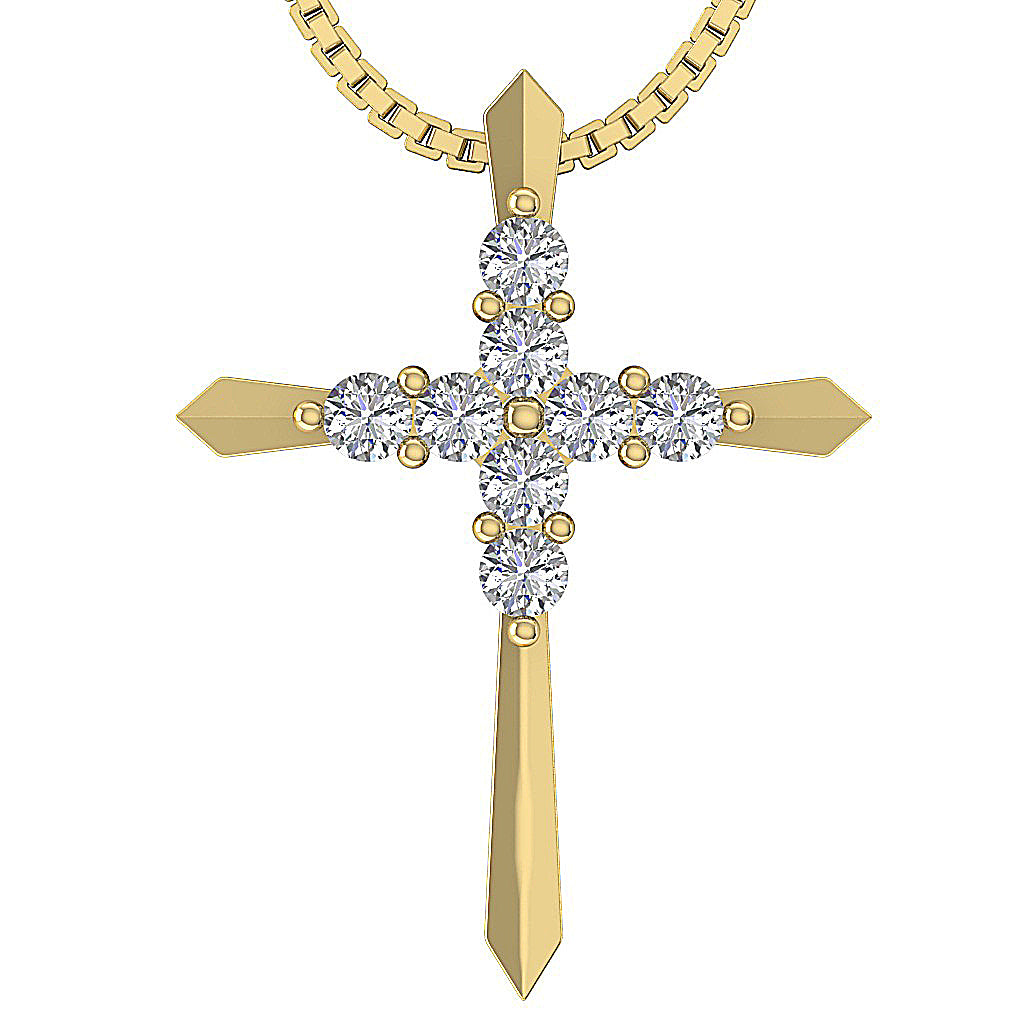 14kYellowGoldRoundDiamondCrossPendant
