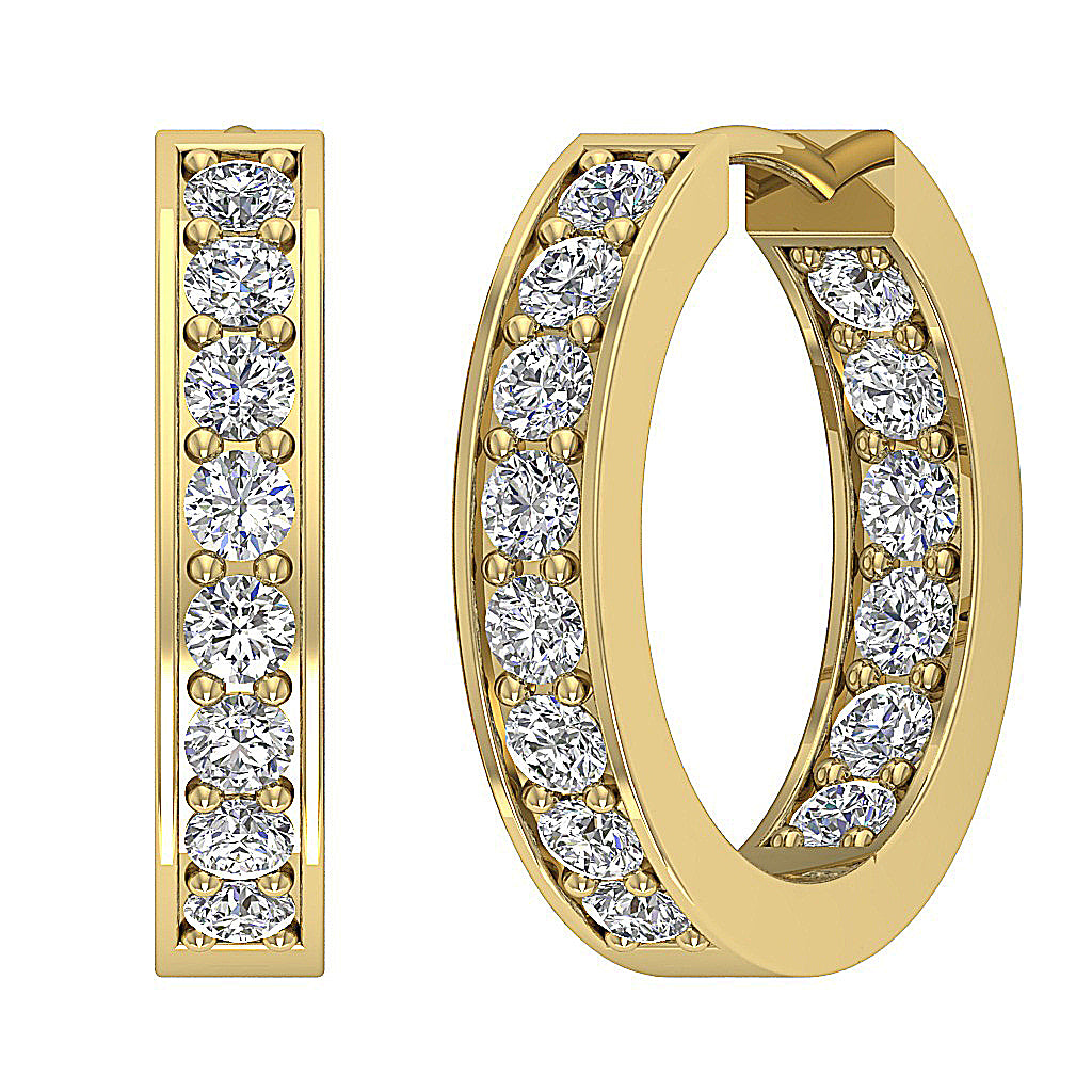 14kYellowGoldRoundDiamondInsideOutsideHoopsEarring