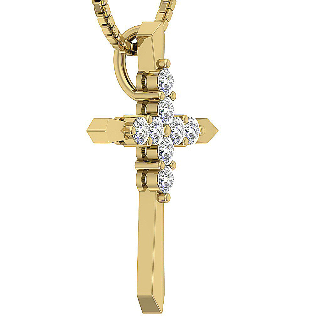 14kYellowGoldGenuineCutDiamondCrossPendant