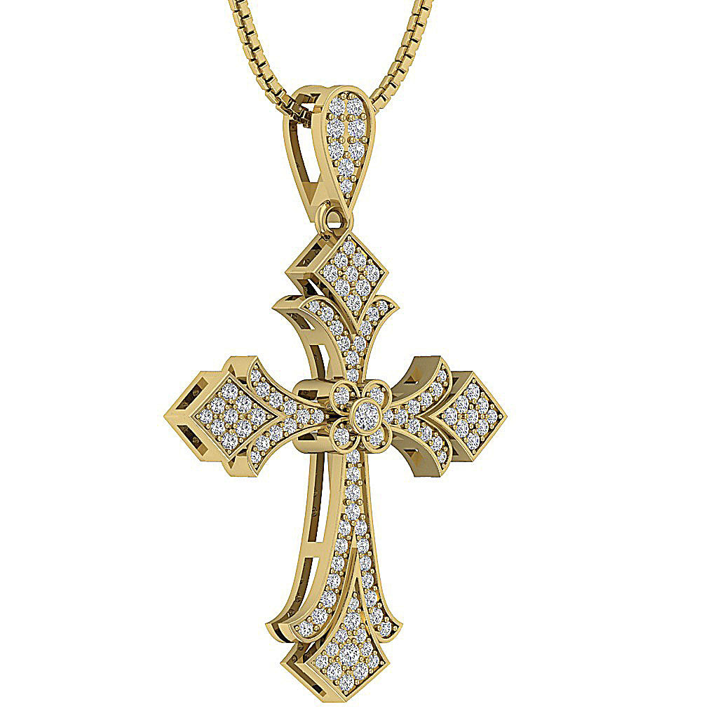 14kYellowGoldNaturalCutDiamondCrossPendantProngSet