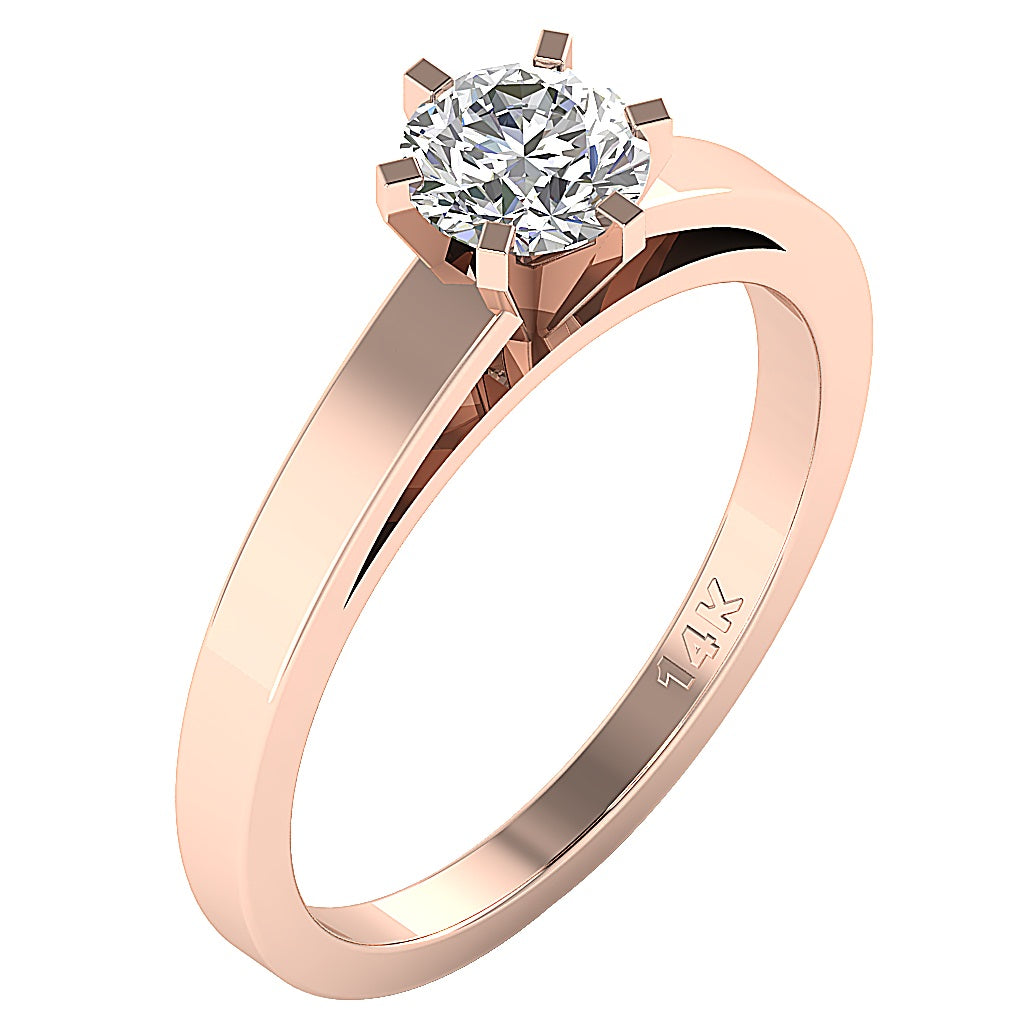 The Karim 14k Rose Gold Round Diamond Six Prong Set Solitaire Engagement Ring