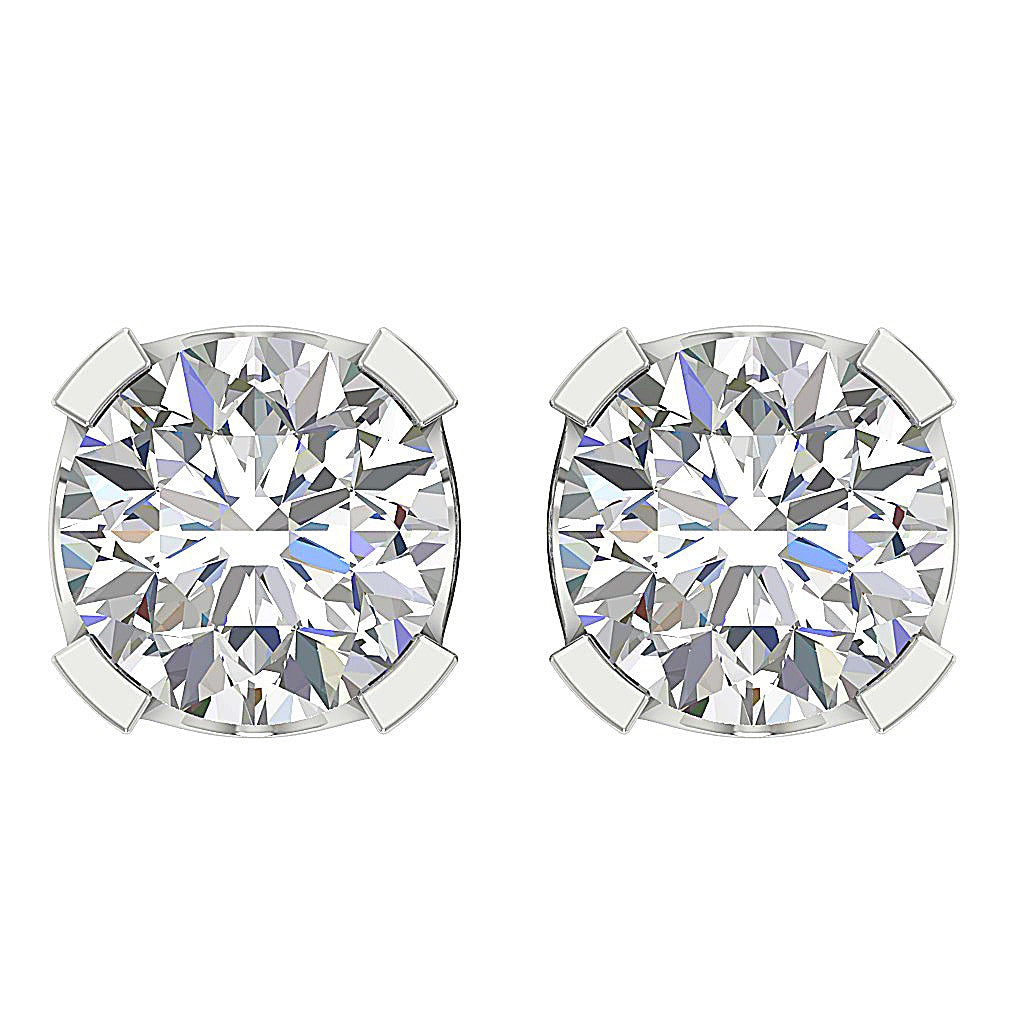 VS F 3-4 Ct Lab Grown Diamond Solitaire Stud Earring Prong Set