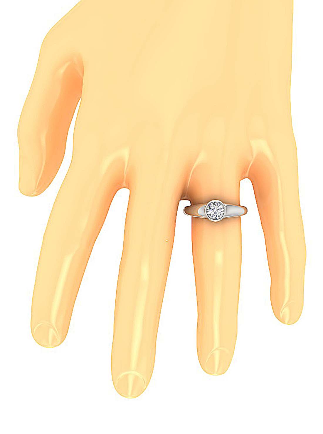 4.00 carat round diamond bezel solitaire ring on a woman's finger