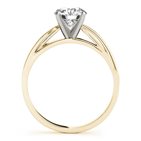 Side profile view of yellow gold bypass cathedral solitaire setting with lab created diamond