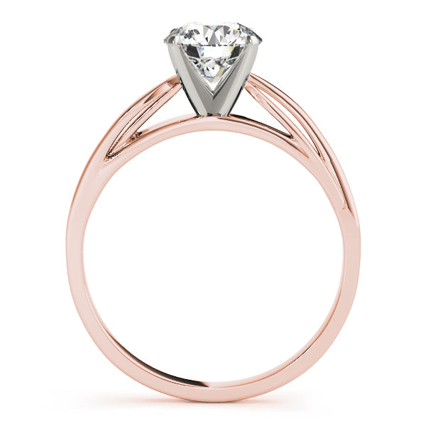 Detailed side view showing the graceful curves of rose gold bypass solitaire ring