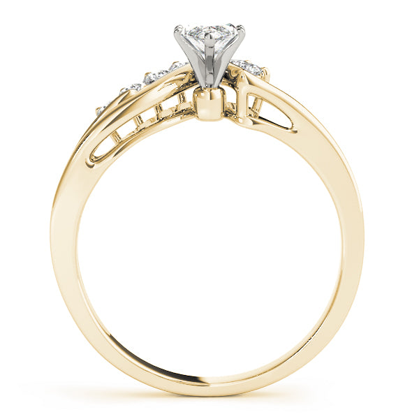 Side profile view of the 14K yellow gold marquise ring showing the elegant basket setting