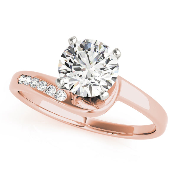 Front view of a brilliant round lab created diamond asymmetric pave accent ring in 14K rose gold.