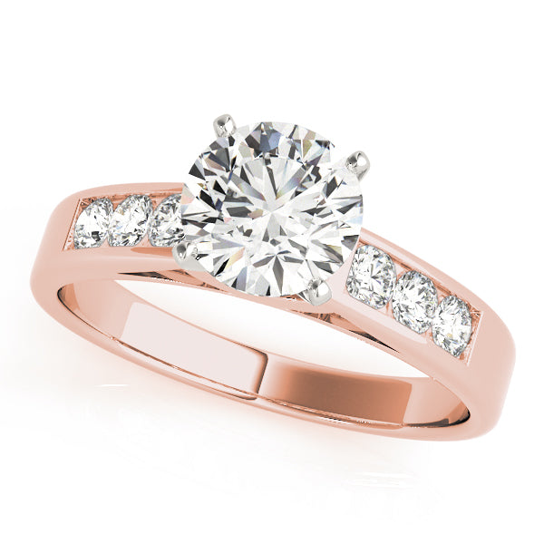 Brilliant round diamond engagement ring with accent diamonds in 14K rose gold