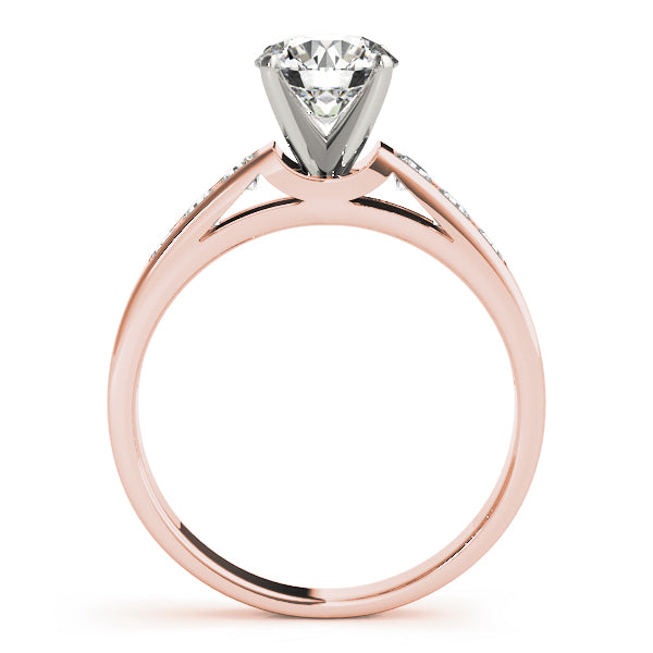 Side view of a rose gold diamond ring highlighting the elegant 4-prong head structure and side accent detailing