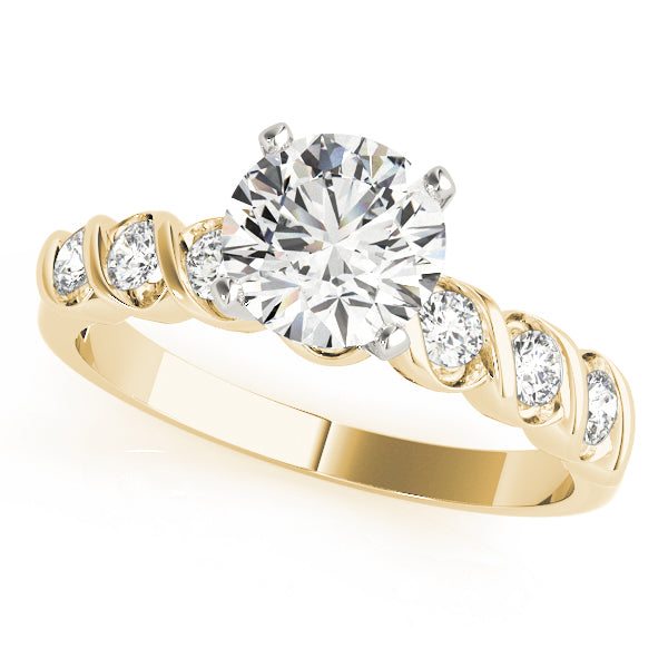 Yellow gold round lab diamond twisted engagement ring.