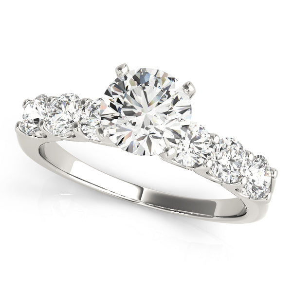 White gold round lab grown diamond classic bridal ring.