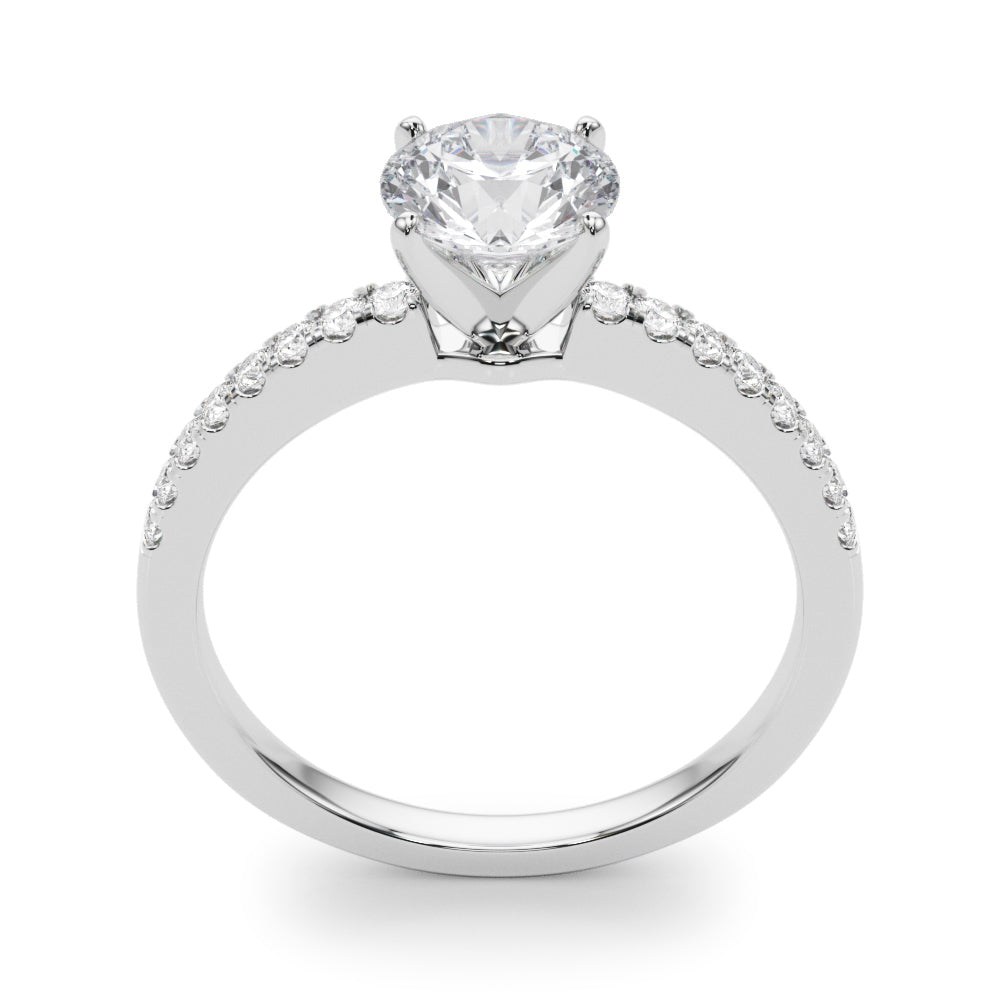 round brilliant cut diamond engagement ring displaying the secure four-prong mount.