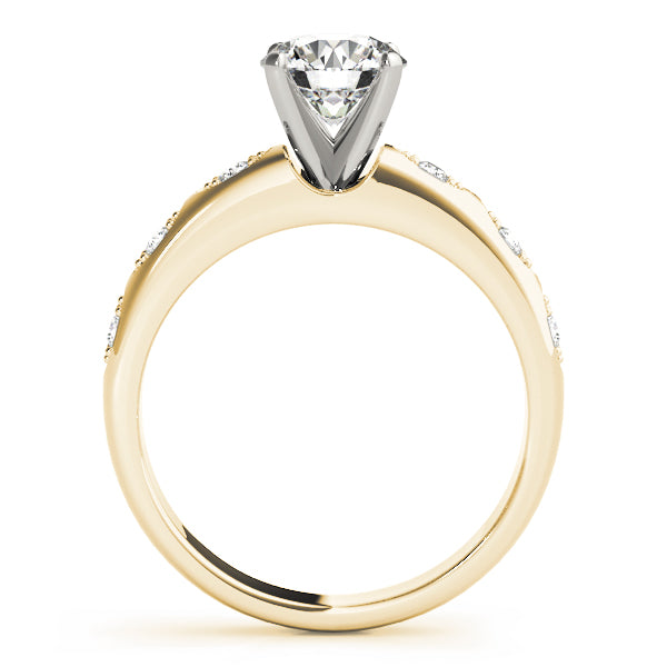 Direct profile side view of the 14k yellow gold lab grown diamond ring