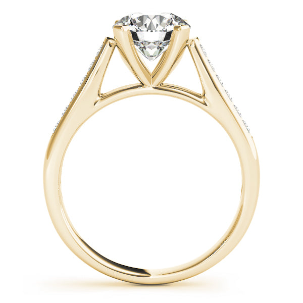 side profile of a 14k yellow gold cathedral setting