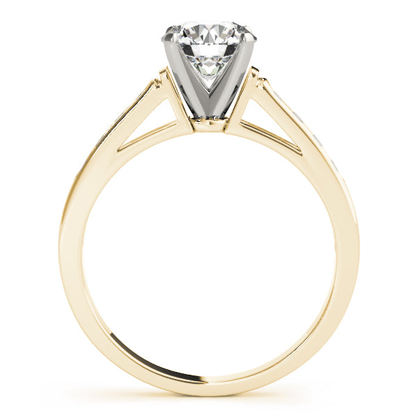 Side profile view of a 14k yellow gold engagement ring