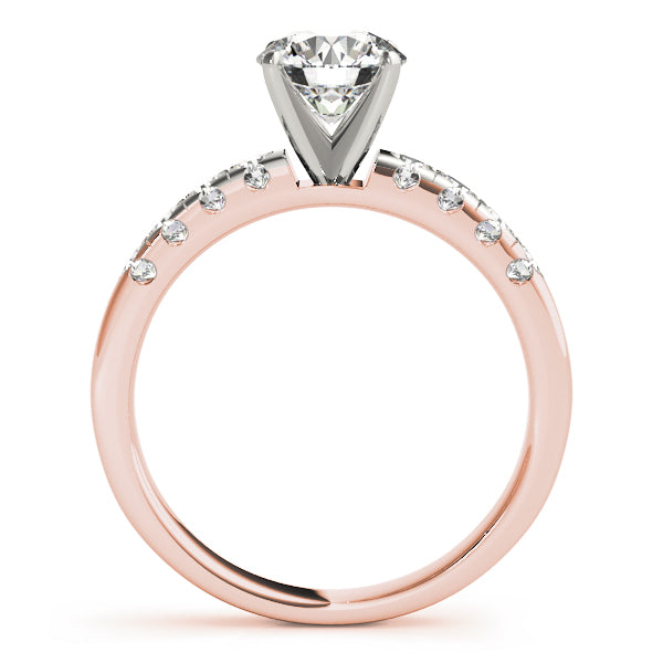 Side silhouette of a rose gold cathedral band showing micro-groove details