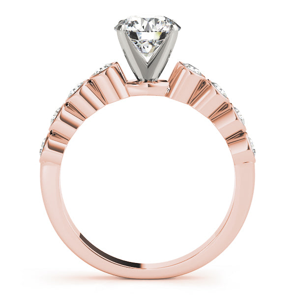 Side view showing bezel diamond details on rose gold band.