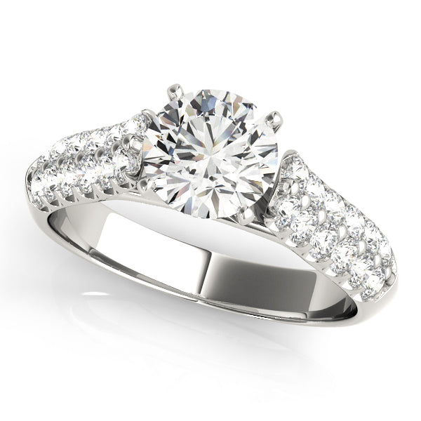 Elegant round lab created diamond cathedral style accent ring in 14K white gold.