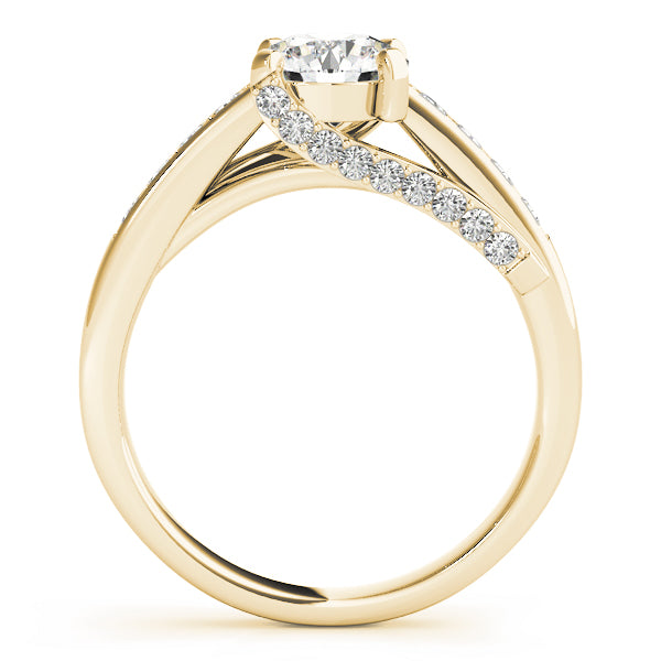 Yellow gold bypass style diamond band side profile.
