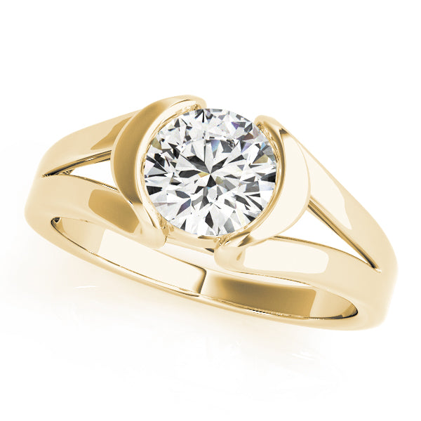 Round brilliant cut lab grown diamond in a half bezel setting.