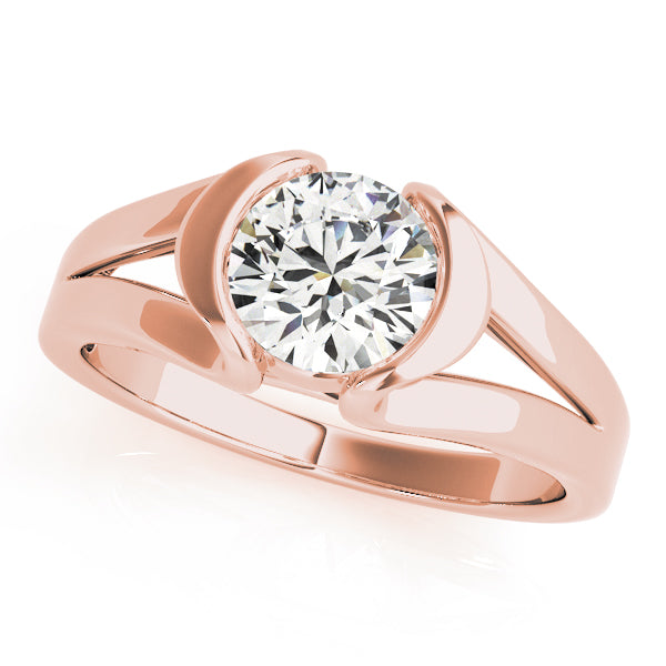 14K rose gold split band solitaire ring with a round cut lab grown diamond