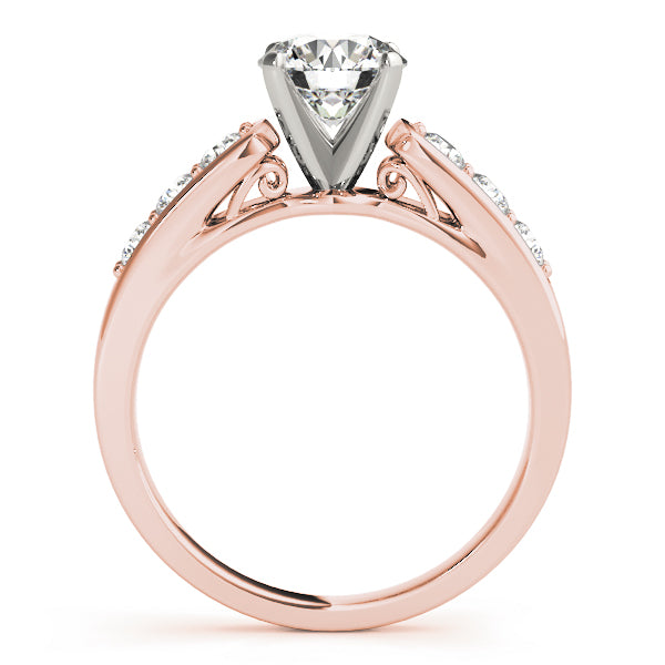 Side profile of rose gold channel ring highlighting the elevated head.