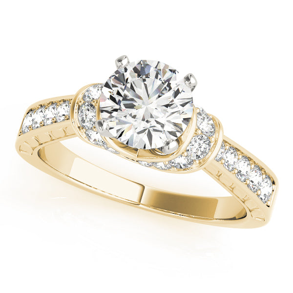 Yellow gold round lab diamond ring with curved accent arches.