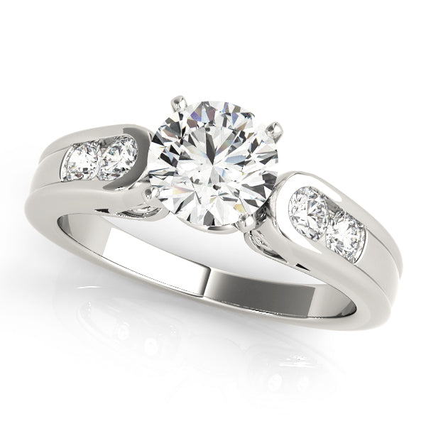 Front angle of brilliant round cut lab diamond channel set ring in 14K white gold