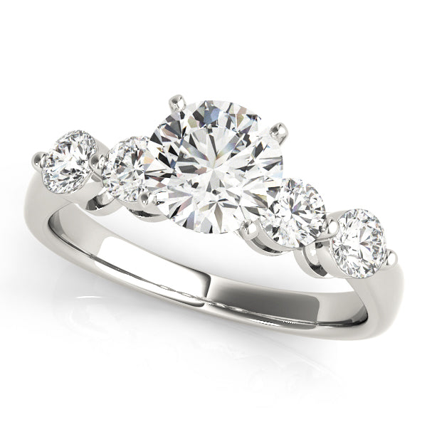 Front angle of brilliant round cut lab diamond 5-stone ring in 14K white gold