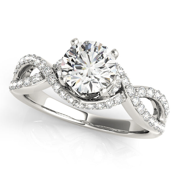 Front angle of brilliant round cut lab diamond infinity ring in 14K white gold