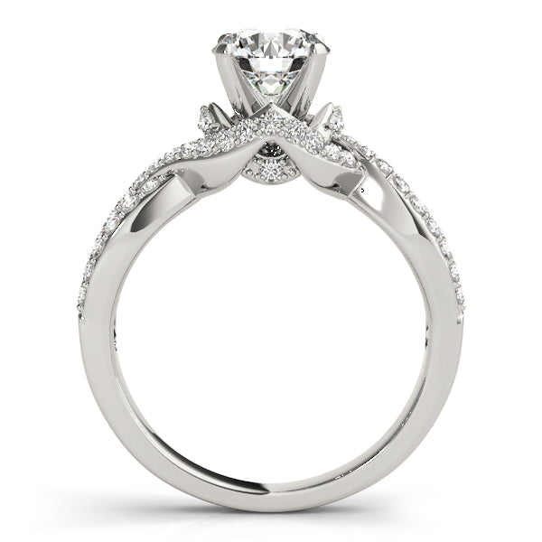 Side profile of white gold lab grown diamond ring showcasing elegant V-shaped crown accent